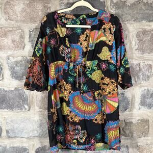 Trina Turk Swim Cover-Up Black Floral Paisley Sheer‎ Pull Over Resort Beach XS